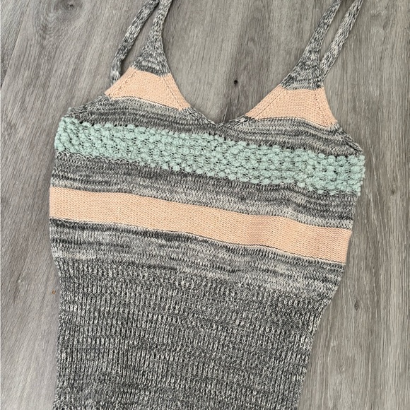 Mystree Striped Knit Camisole in Gray, Pink, and Mint - Picture 2 of 5